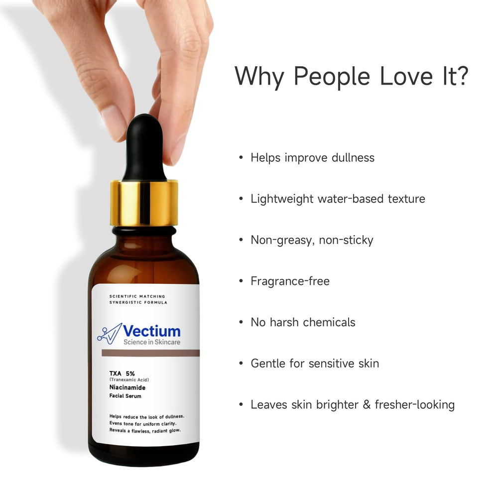 Vectium serum applied on the face with fast absorption and comfort.