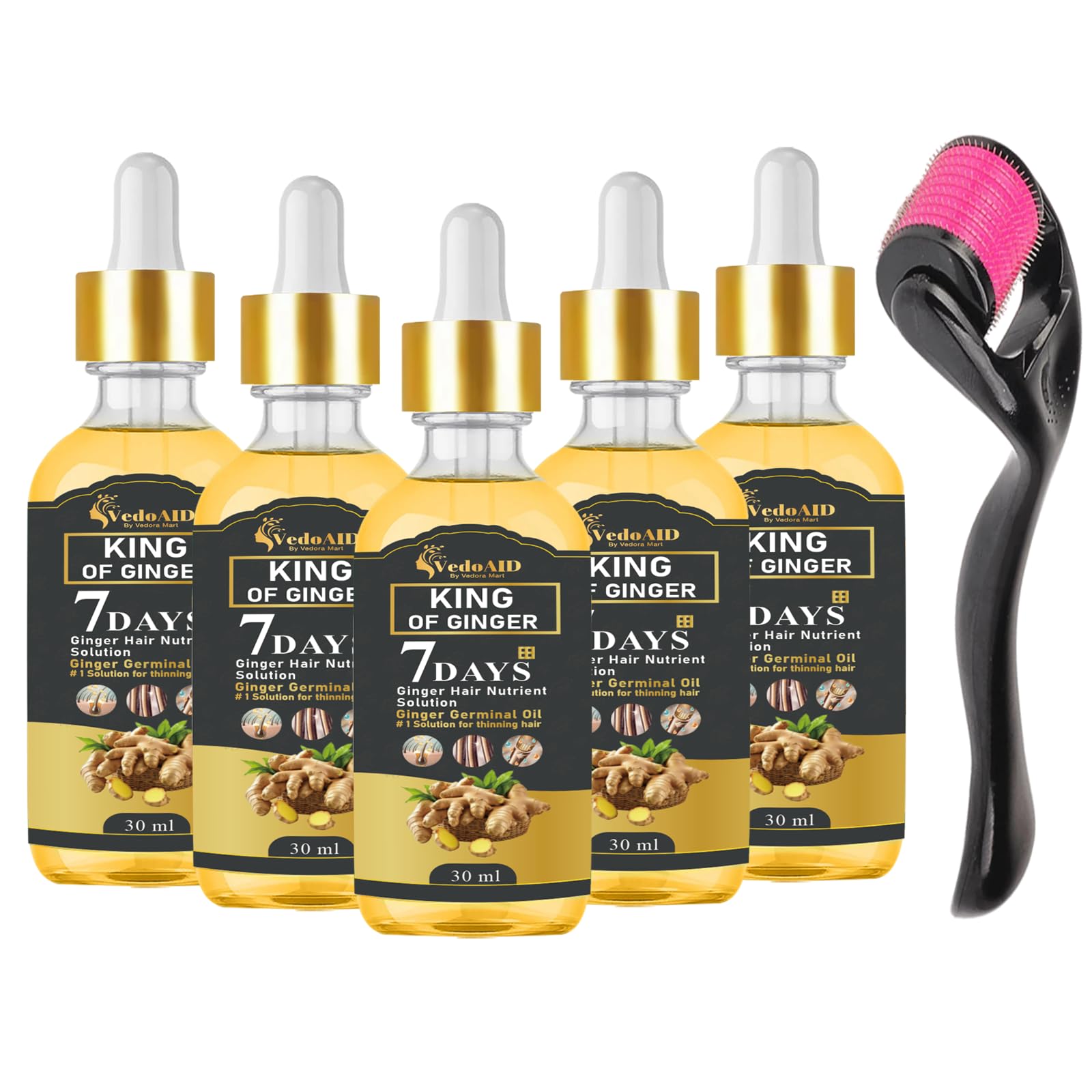 VedoAID Ginger Oil bottle for natural hair growth and scalp nourishment.