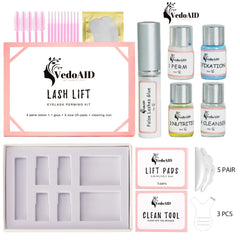 VedoAID perming solution bottle demonstrates gentle formula for lashes.