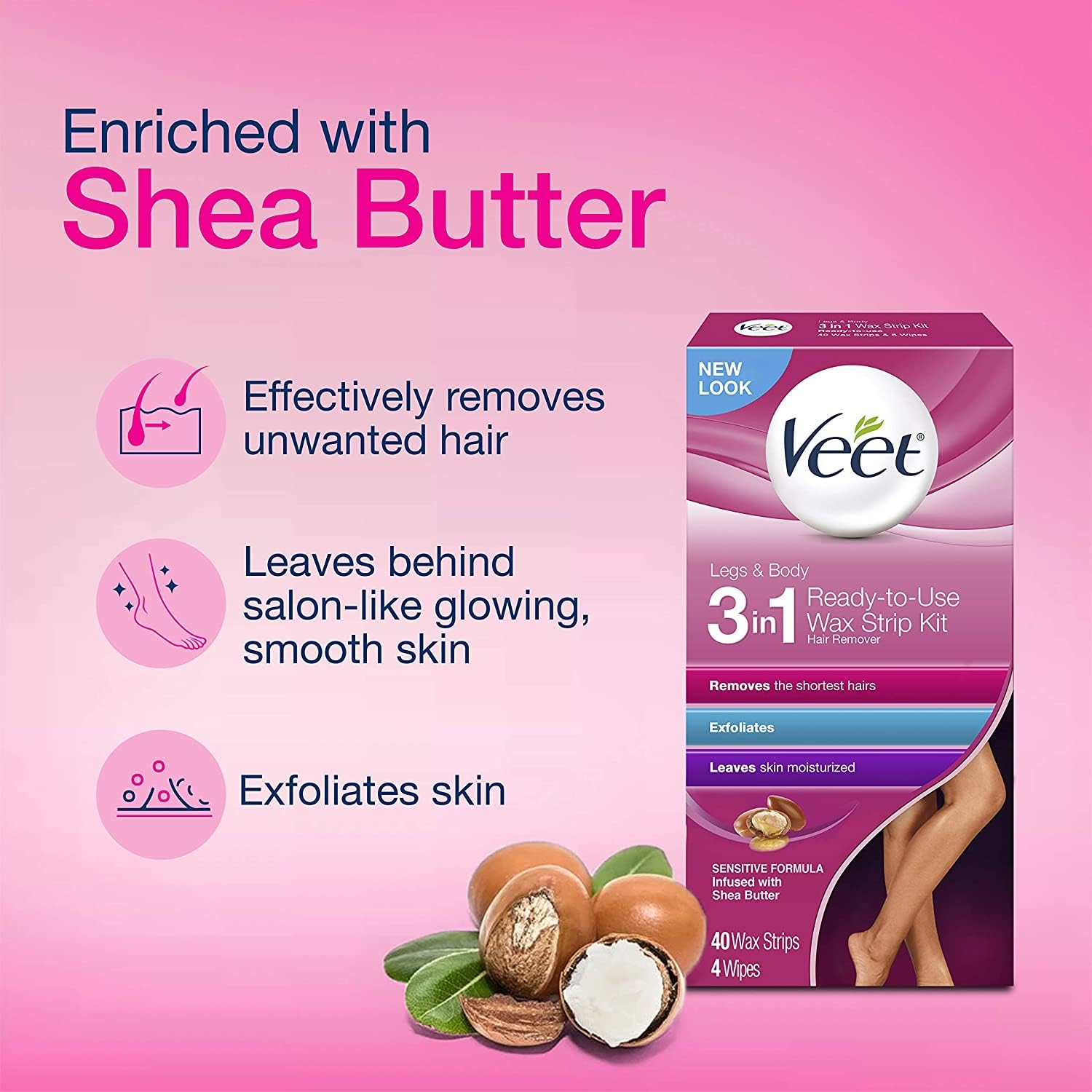 Veet almond oil and vitamin E formula moisturizes skin after waxing.