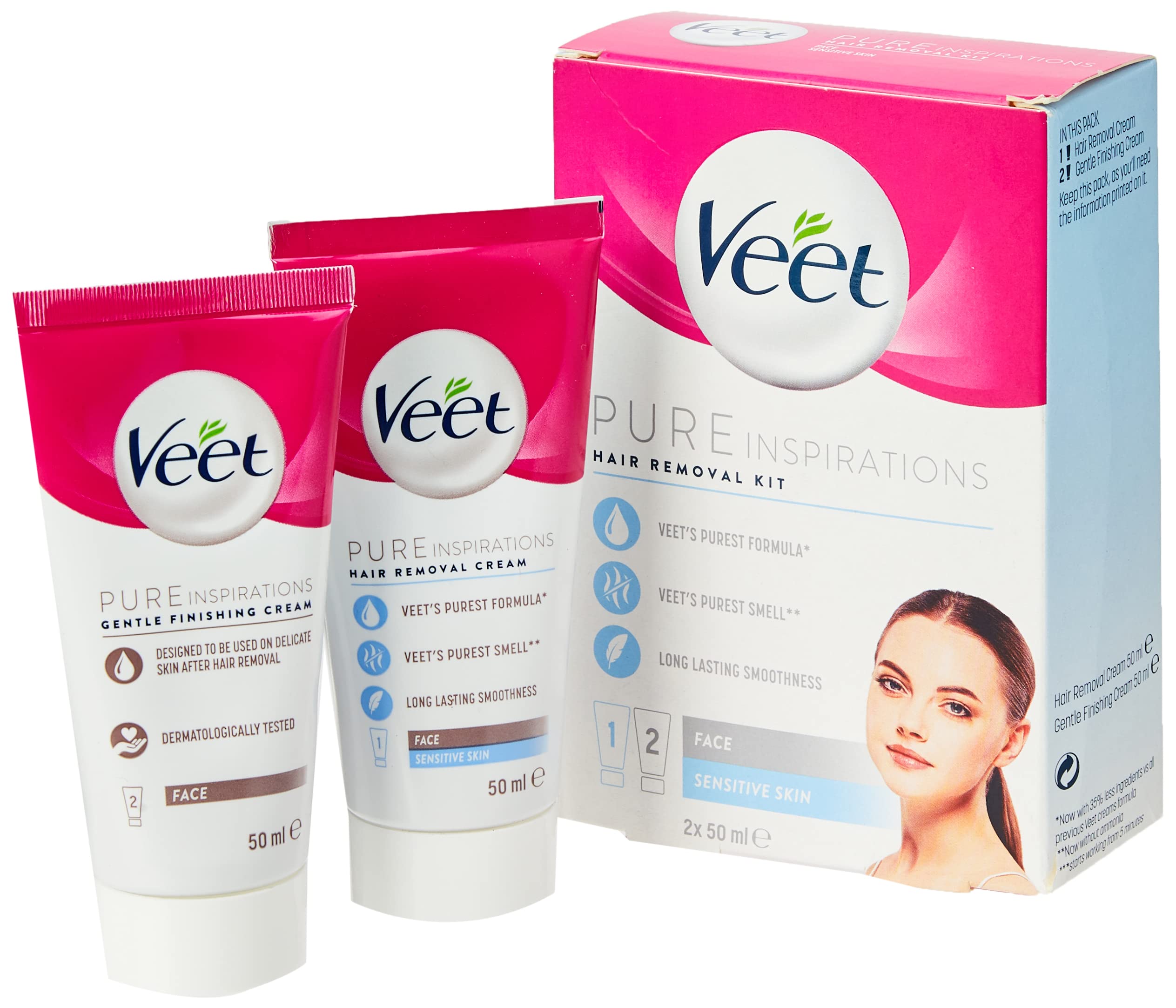 Veet Face Cream Kit Sensitive packaging shown for easy at home hair removal