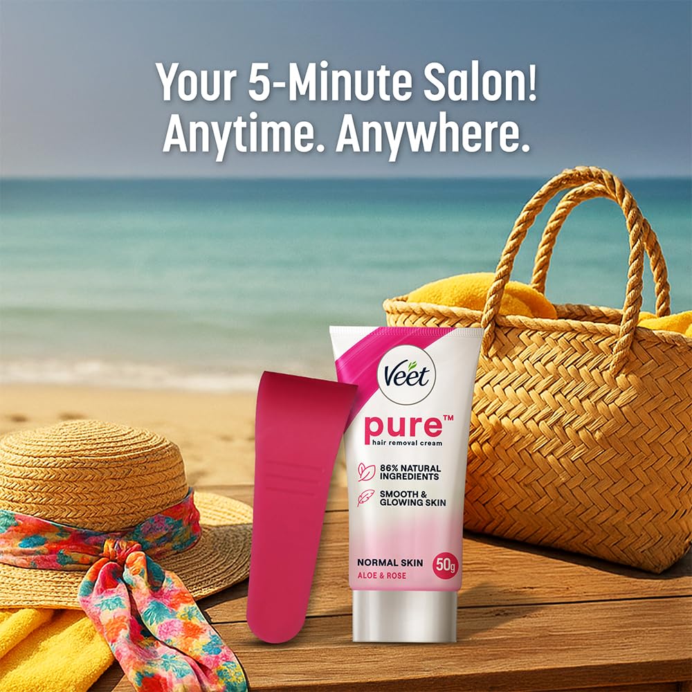 Veet Hair Removal Cream 50 g tube in use image for quick bathroom grooming.