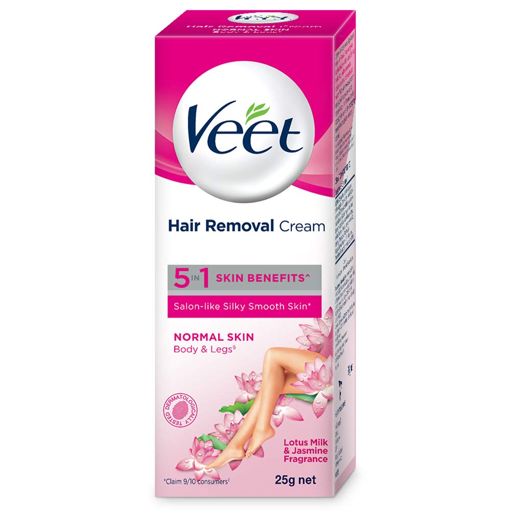 Veet hair removal cream packaging for at home use with normal skin formula