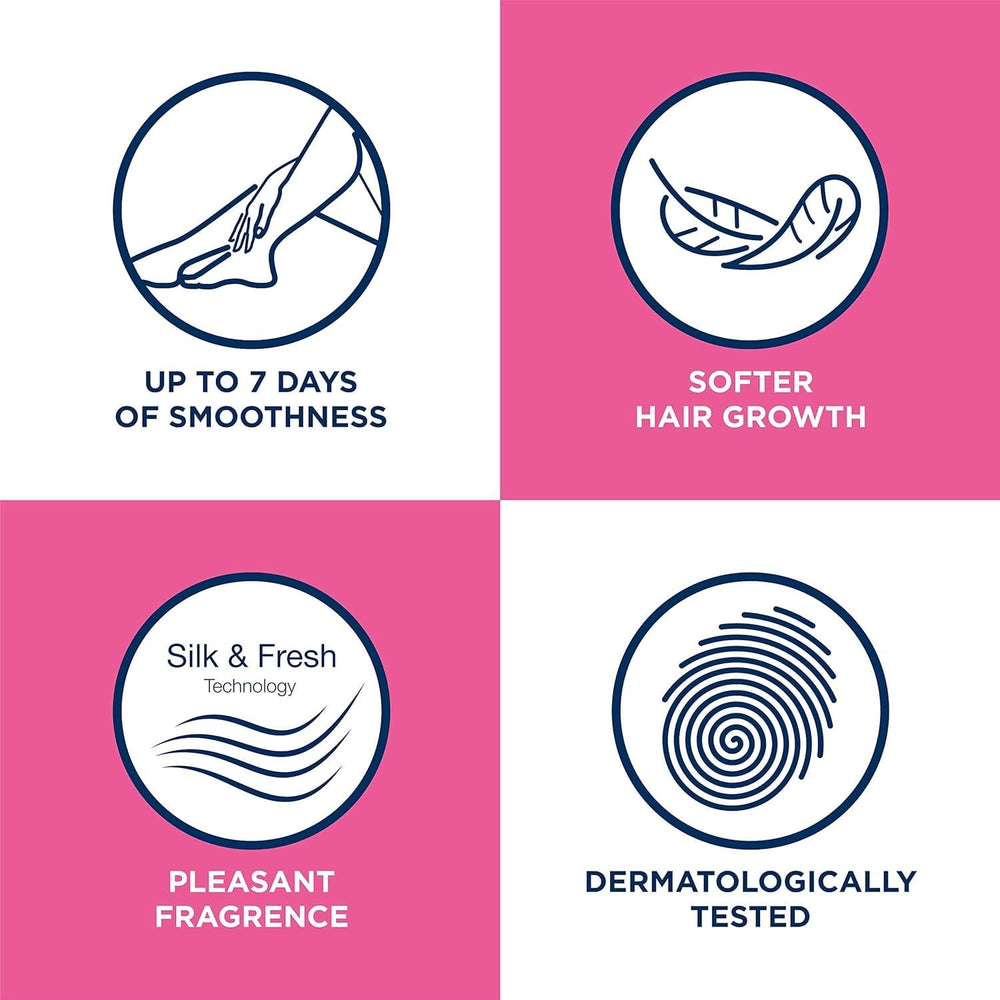 Veet hair remover cream on leg, glide for smooth results.