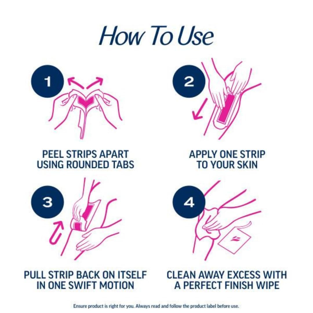 Veet ready-to-use wax strips in action, no heating required.