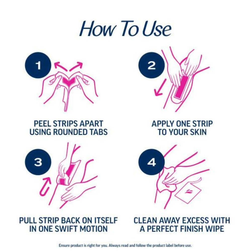 Veet ready-to-use wax strips in action, no heating required.
