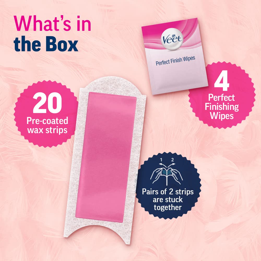 Veet wax strip pack closeup showing pre coated strips.