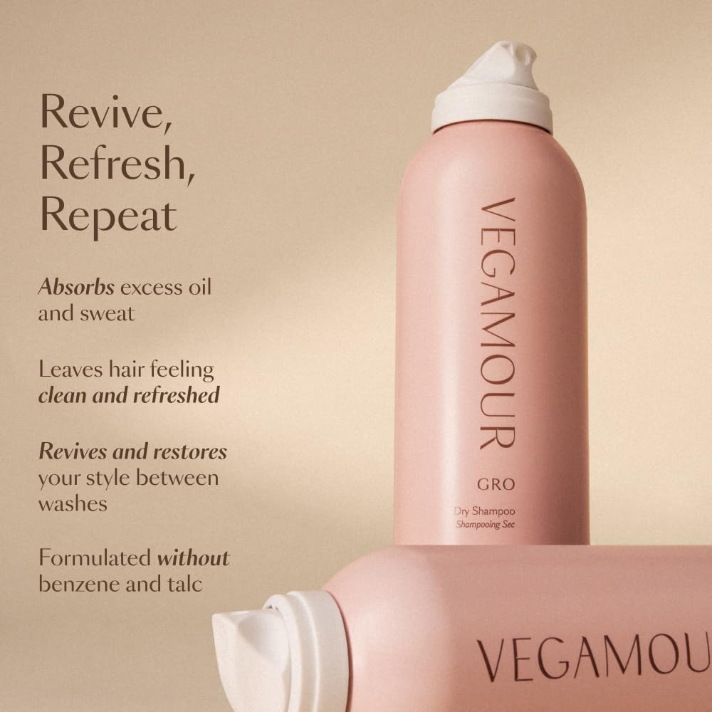 VEGAMOUR GRO Dry Shampoo aerosol-spray delivers lightweight refresh.