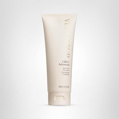 Shiny bottle with clear, lightweight texture of GRO+ Balance shampoo.