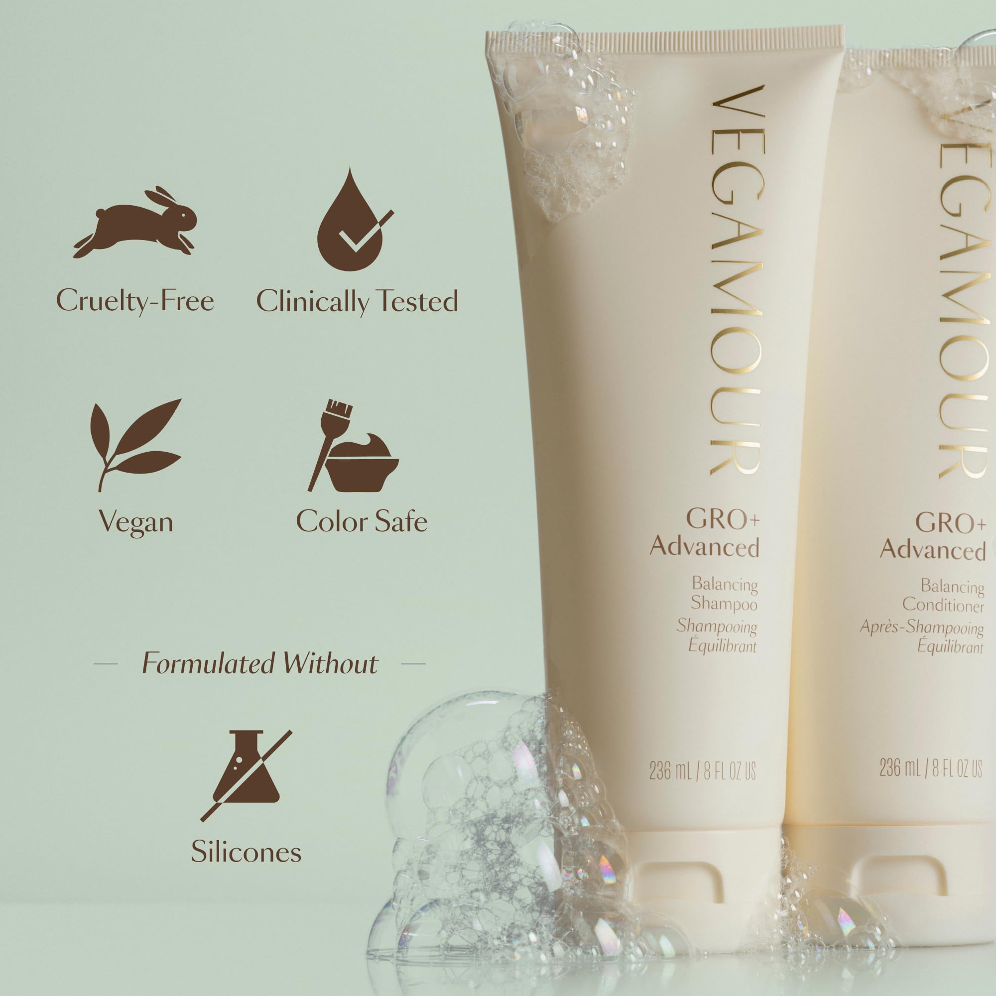 Creamy GRO+ Balance foam forms a soft lather during application.