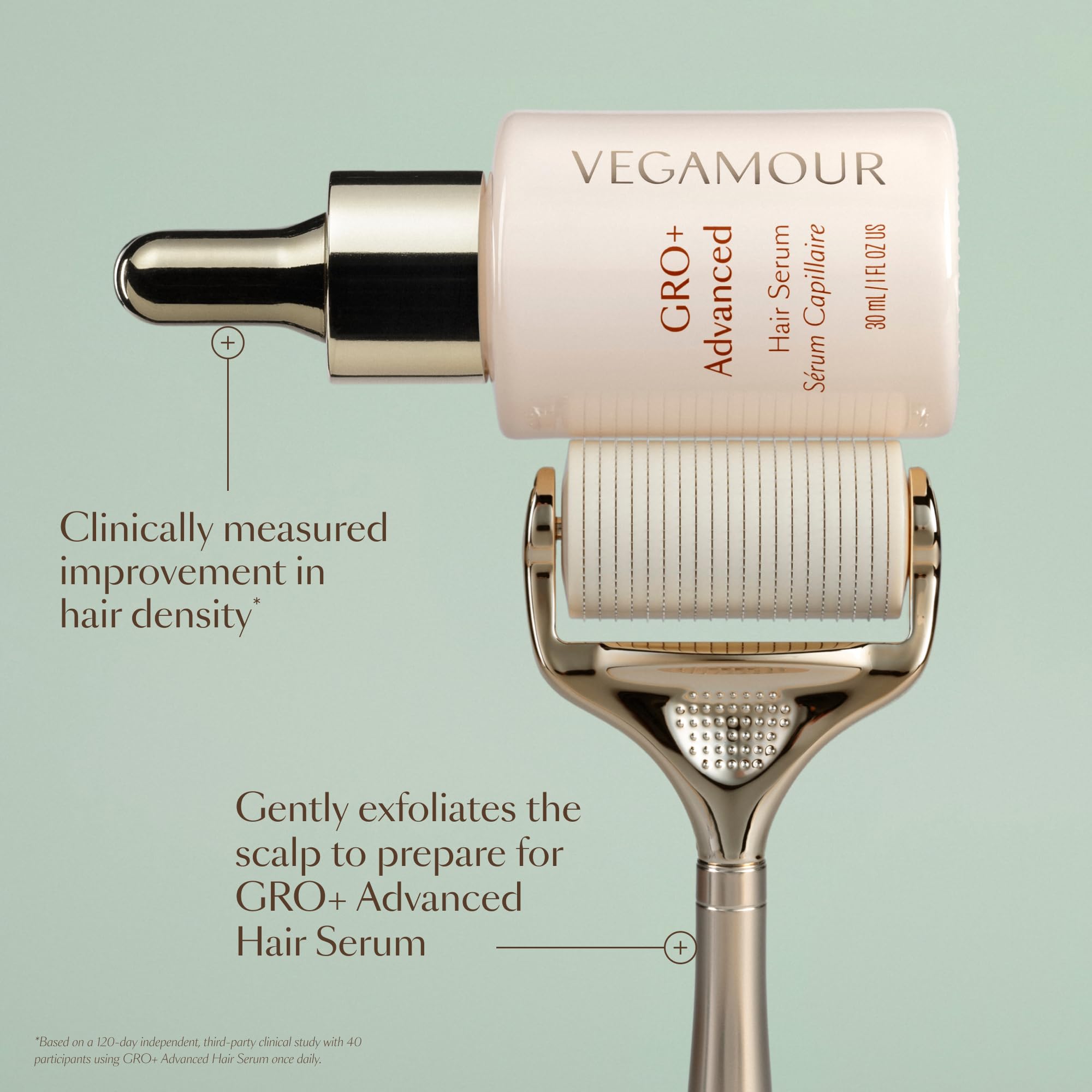 VEGAMOUR GRO+ usage demo on scalp shows single-pass coverage