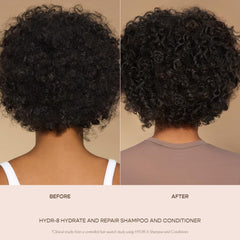 VEGAMOUR HYDR-8 label close-up showing vegan keratin infusion
