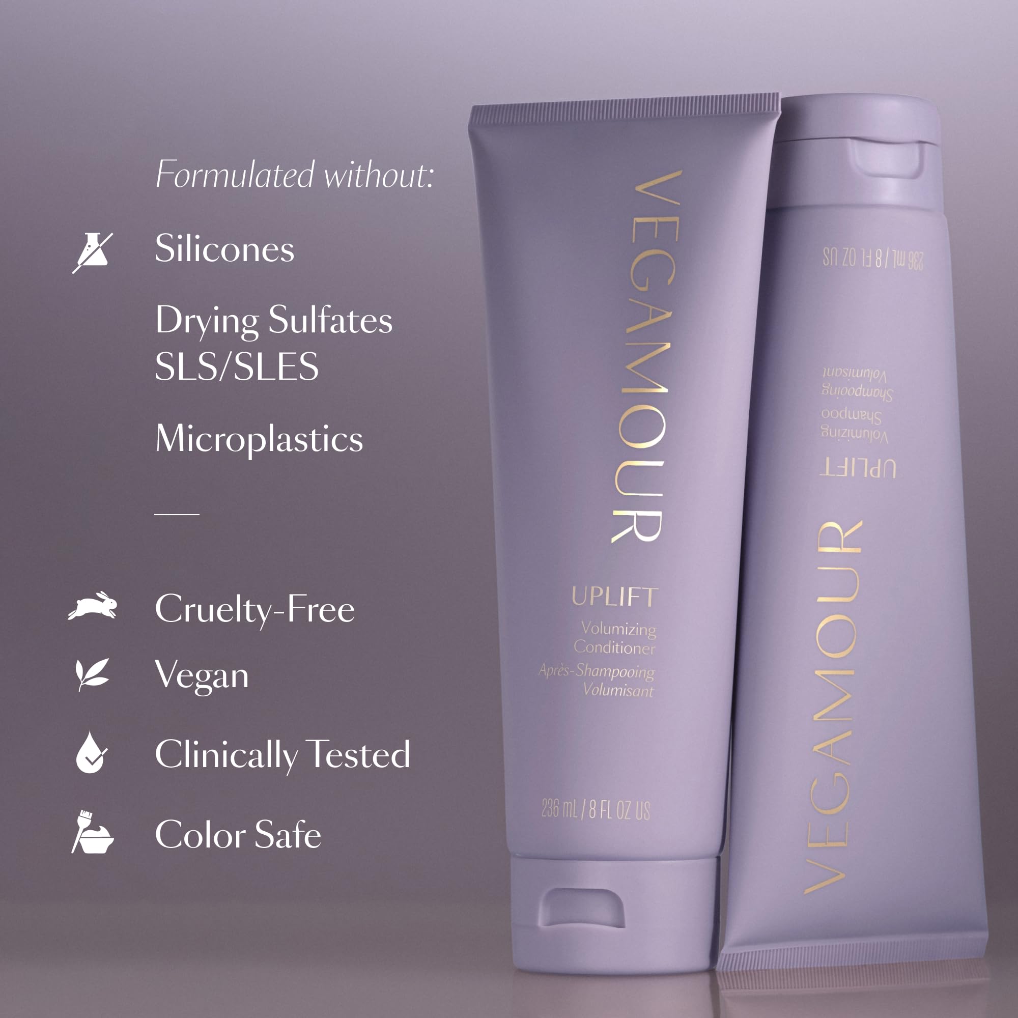 VEGAMOUR UPLIFT daily-use routine image shows simple wash for everyday volume