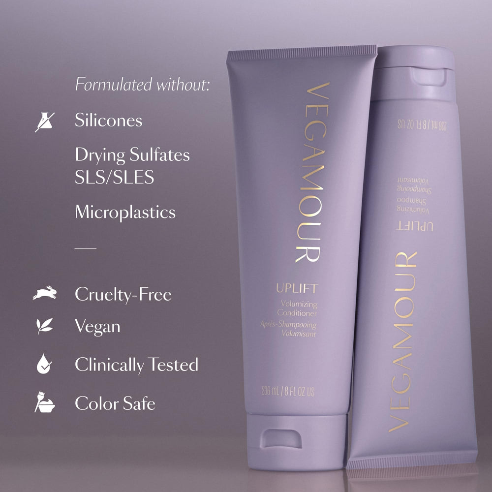 VEGAMOUR UPLIFT daily-use routine image shows simple wash for everyday volume