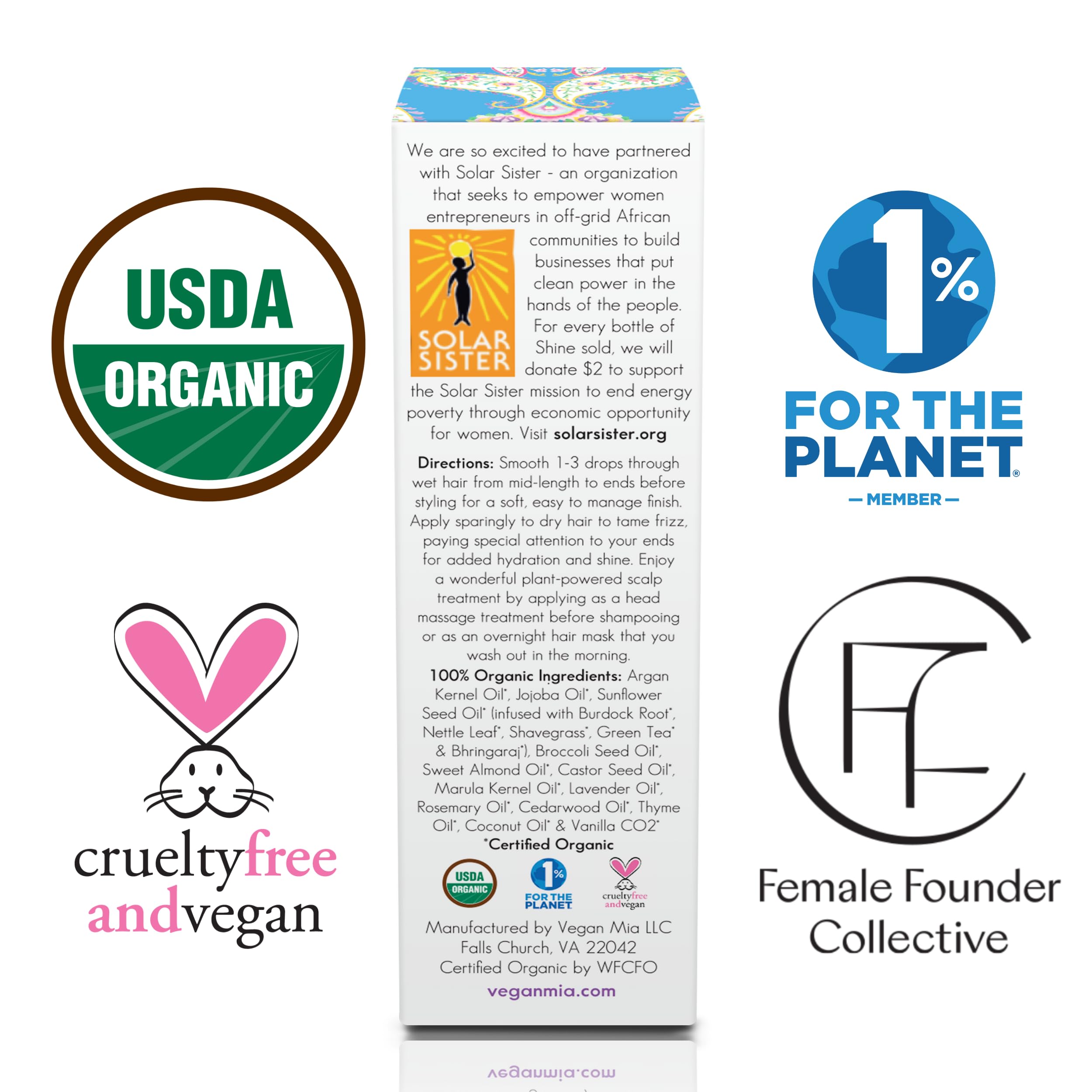 Vegan Mia rosemary oil ingredients mix for hydrated scalp and frizz control
