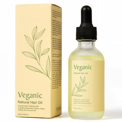 Veganic Natural Hair Growth Oil bottle with rosemary for nourishing scalp care.