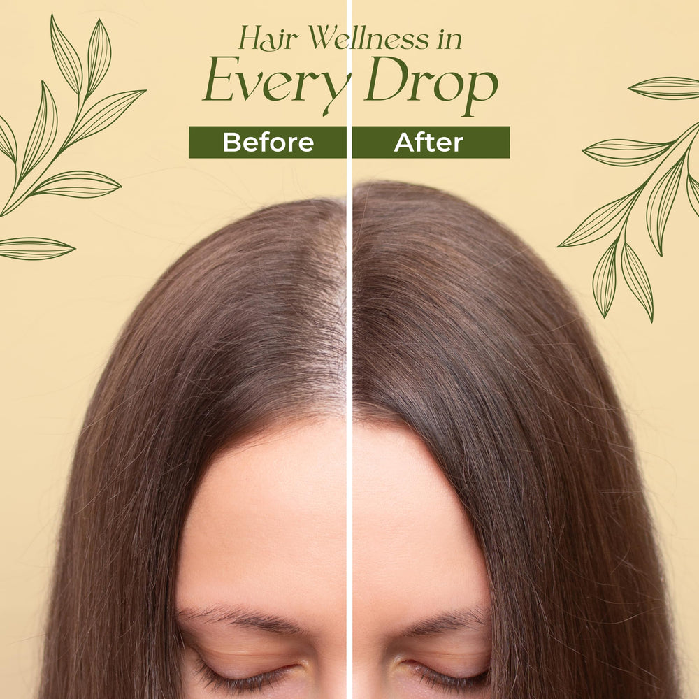 Veganic dropper releasing oil during scalp massage.