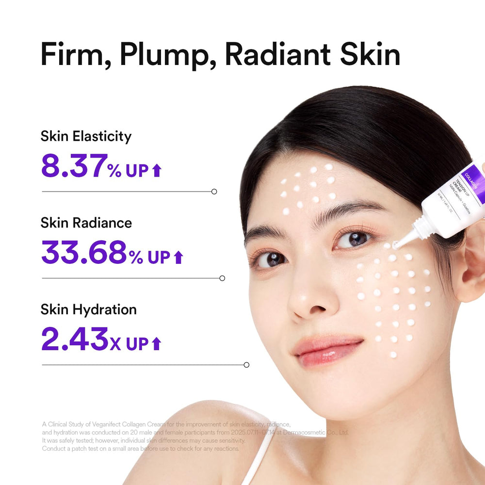 Close-up of ingredients like collagen, peptides, panthenol, and hyaluronic acid