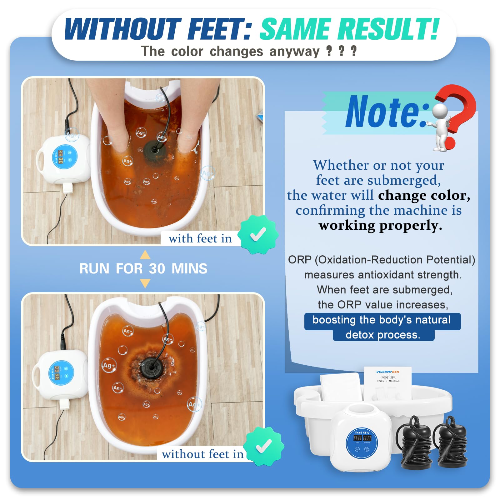 Veicomtech Upgrade Ionic Foot Bath compact unit fits small spaces