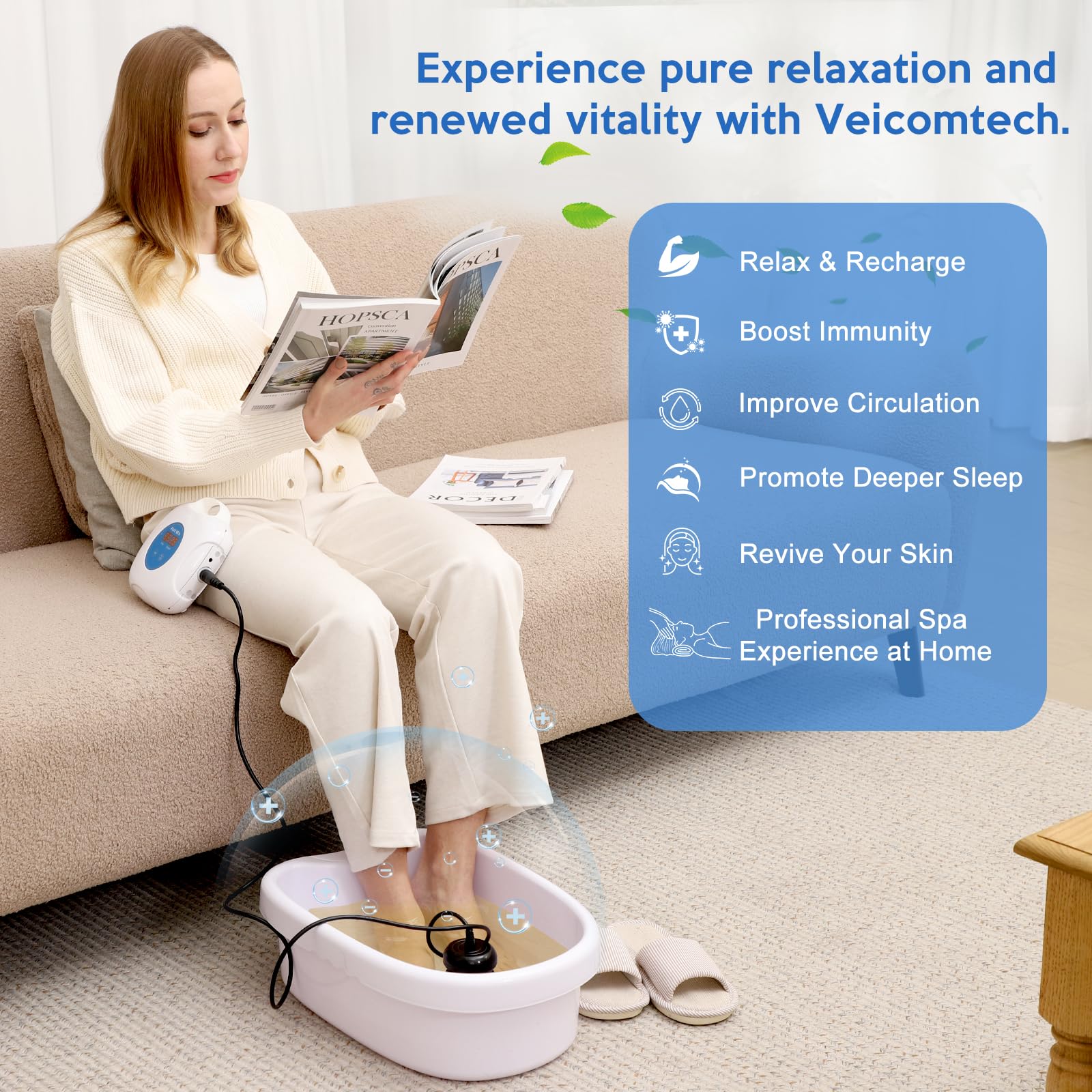 Veicomtech Upgrade Ionic Foot Bath timer display clearly shows session progress