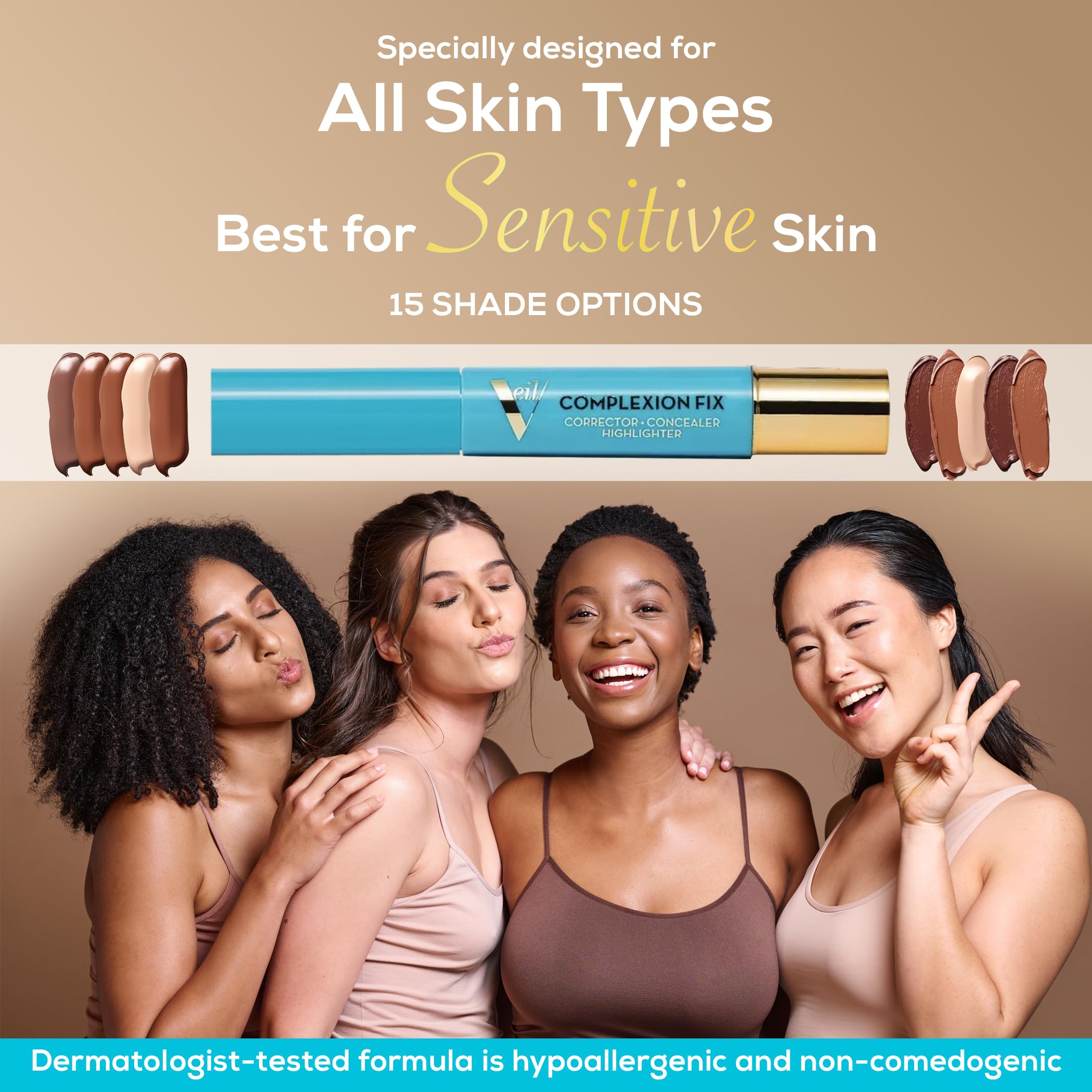 Veil Cosmetics Complexion Fix Concealer porcelain shade swatch matching skin tone.
