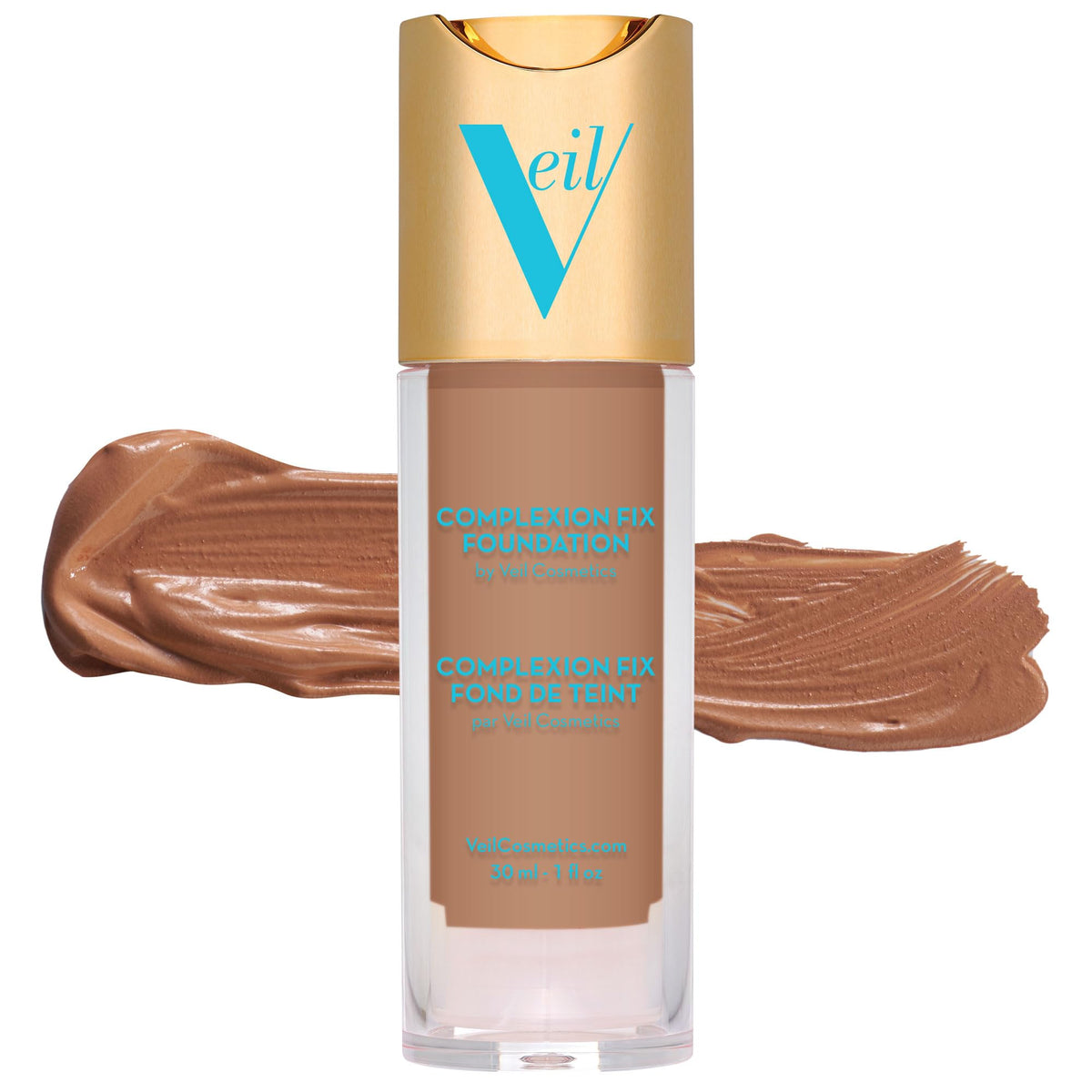 Veil Cosmetics Complexion Fix foundation bottle offers lightweight, buildable coverage.