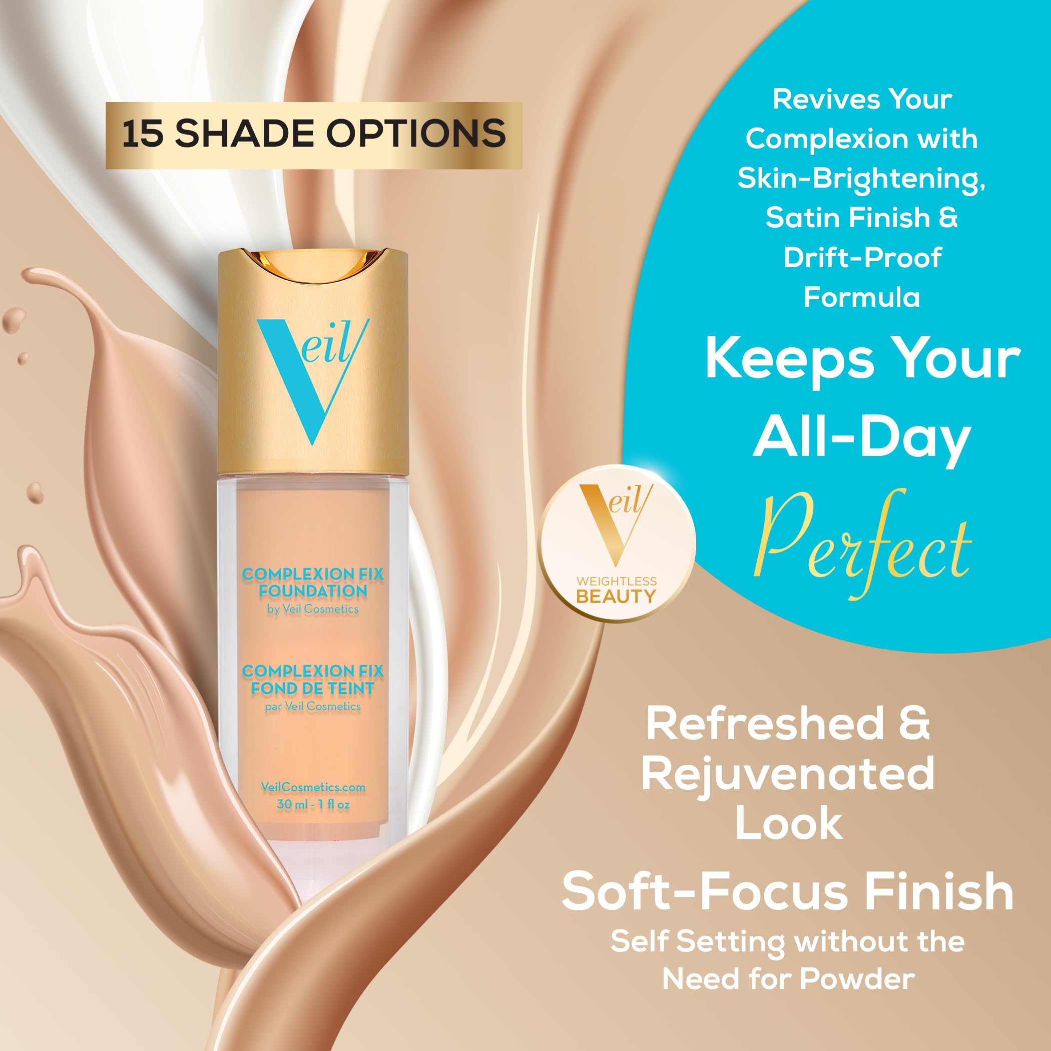 Veil Cosmetics Complexion Fix water-resistant formula stays put through wear.