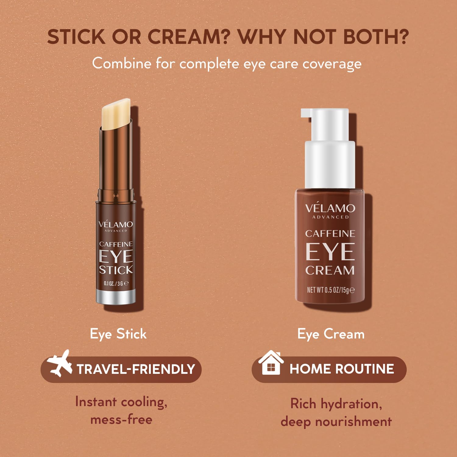 VELAMO ADVANCED caffeine eye stick contains bakuchiol for gentle care