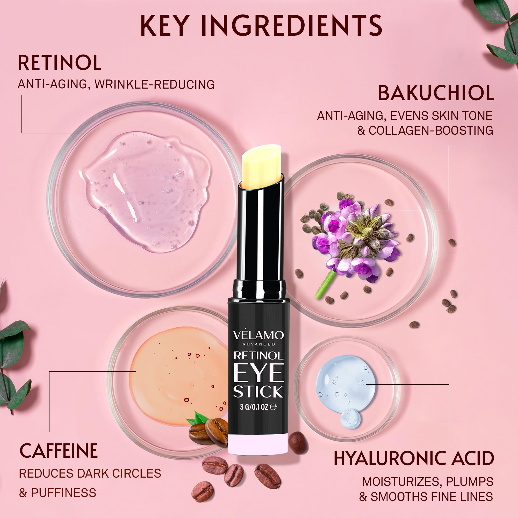 VELAMO ADVANCED key ingredients like caffeine and hyaluronic acid hydrate.