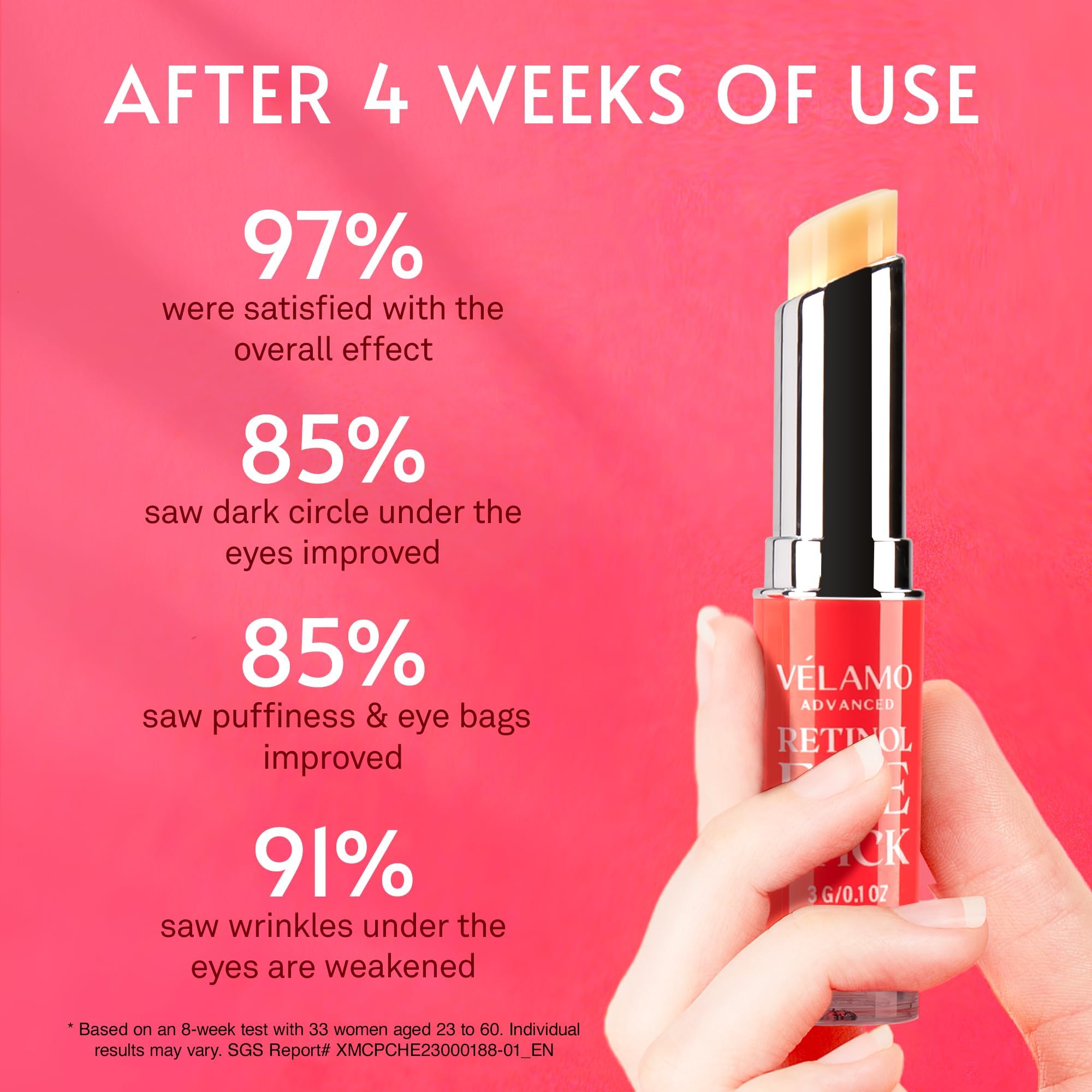 VELAMO ADVANCED night retinol eye stick shown for smoothing fine lines.