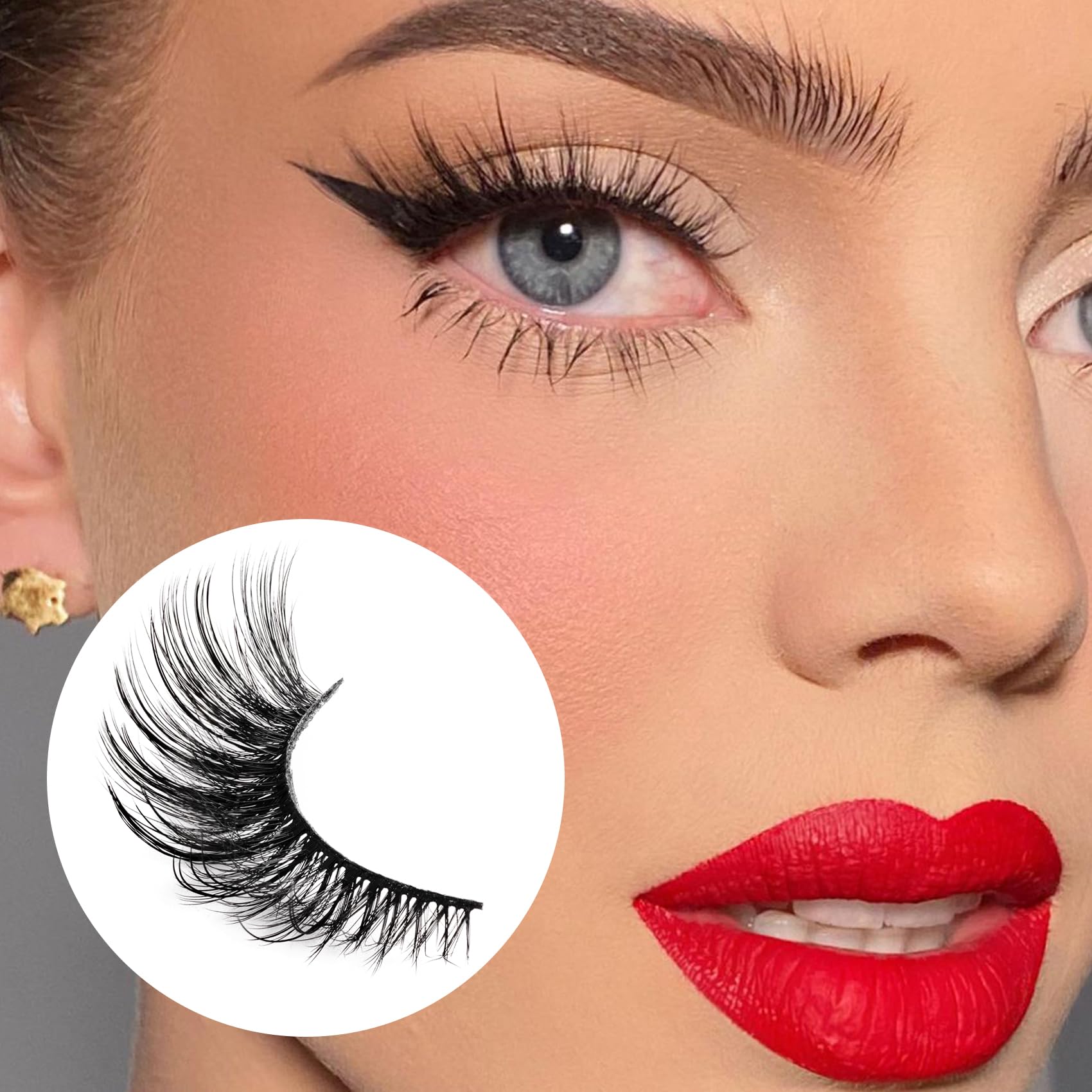 Veleasha cat-eye lashes extend from inner to outer corners for drama.
