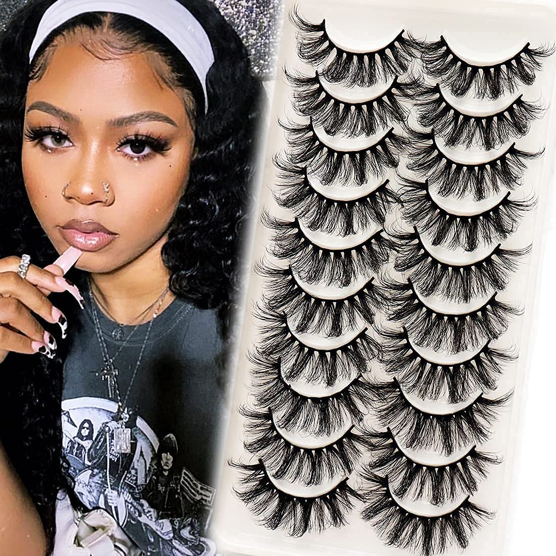 Veleasha Lashes fluffy wispy criss-cross pack front view showing dramatic eye-opening look