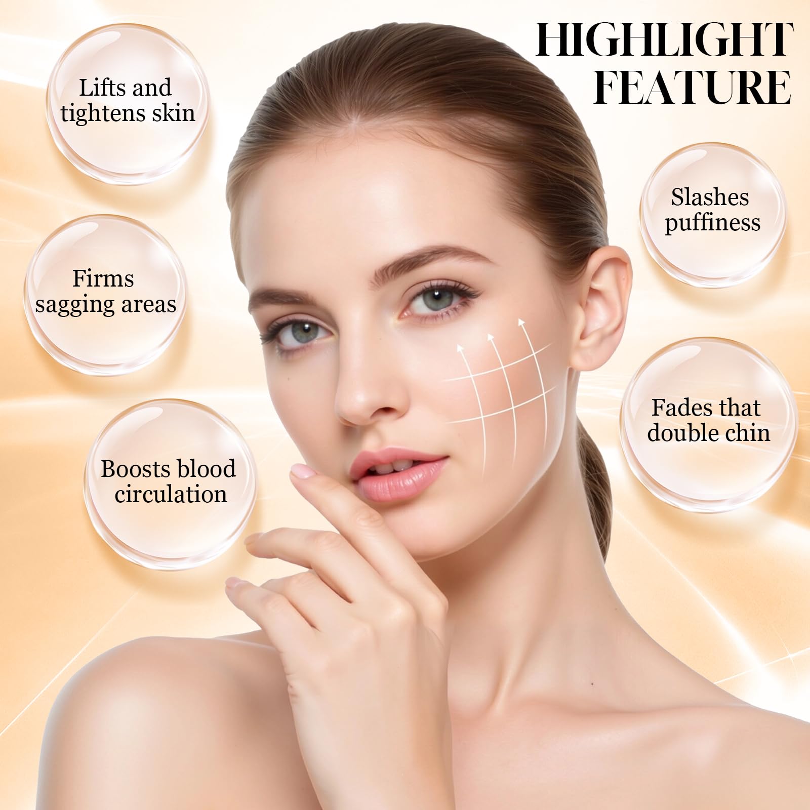 VELLASIO lymphatic contour brush in use on the cheek for routine