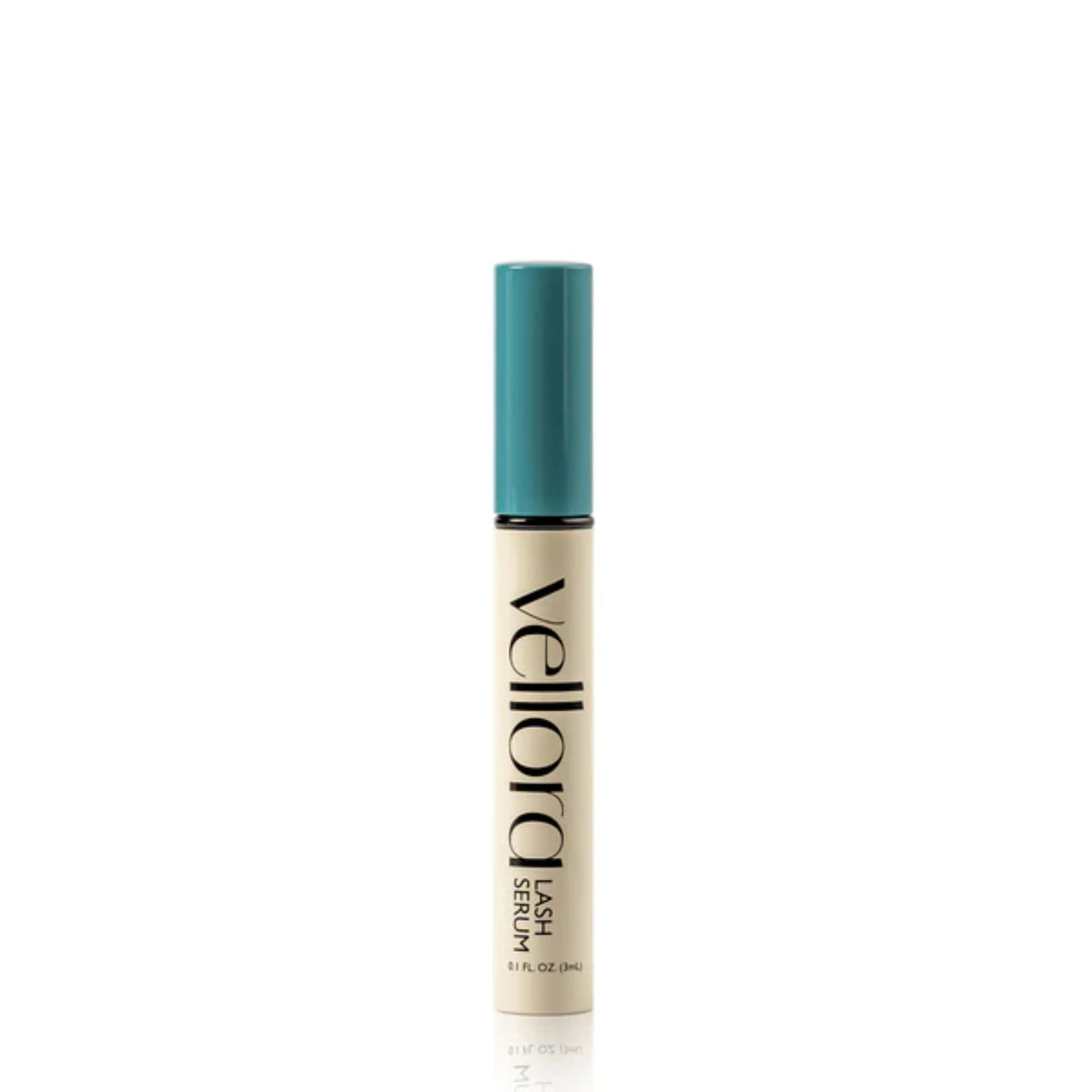 Vellora Lash Growth Serum bottle closeup showing conditioning peptides for lashes.