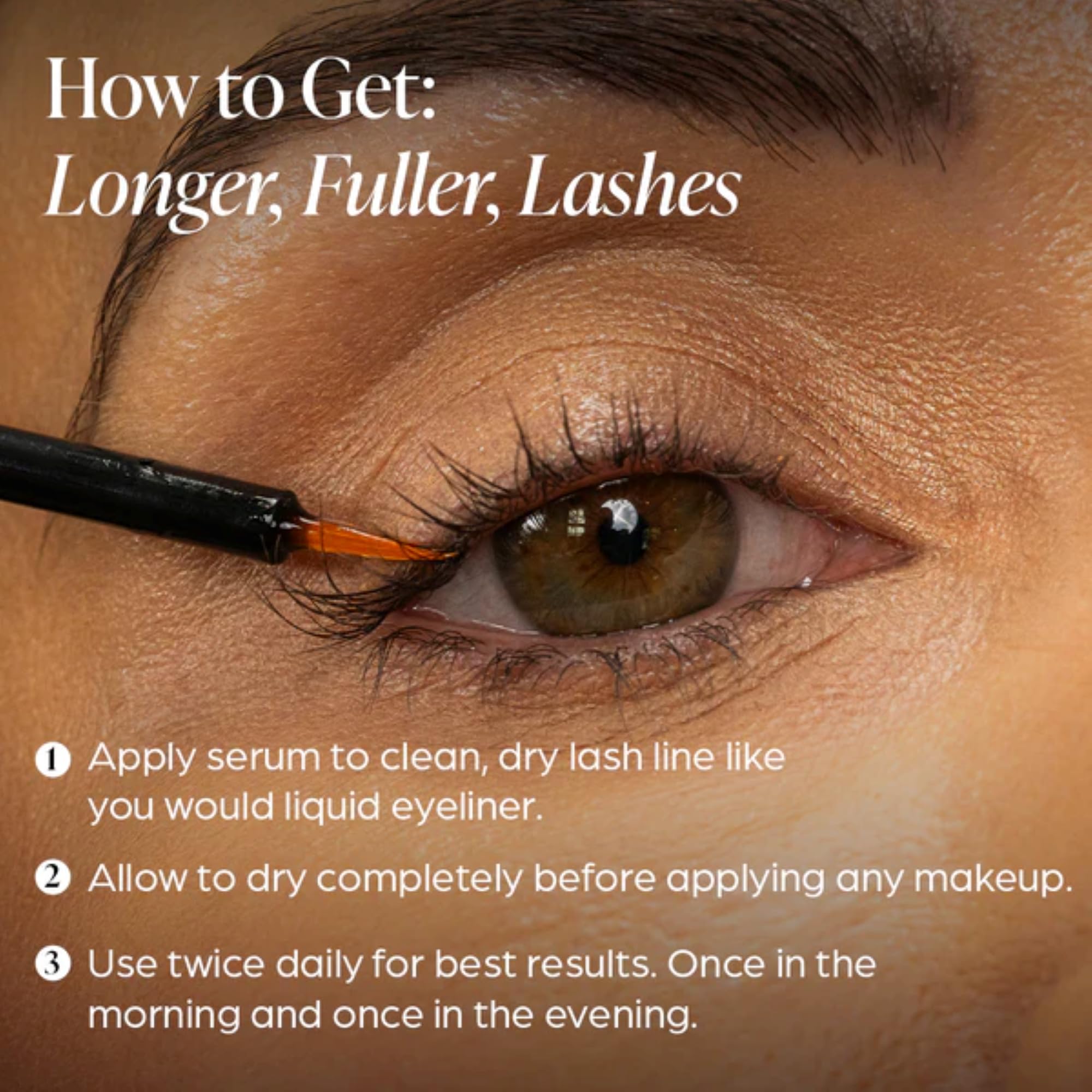Vellora Lash Growth Serum bottle beside its label for easy identification and trust.