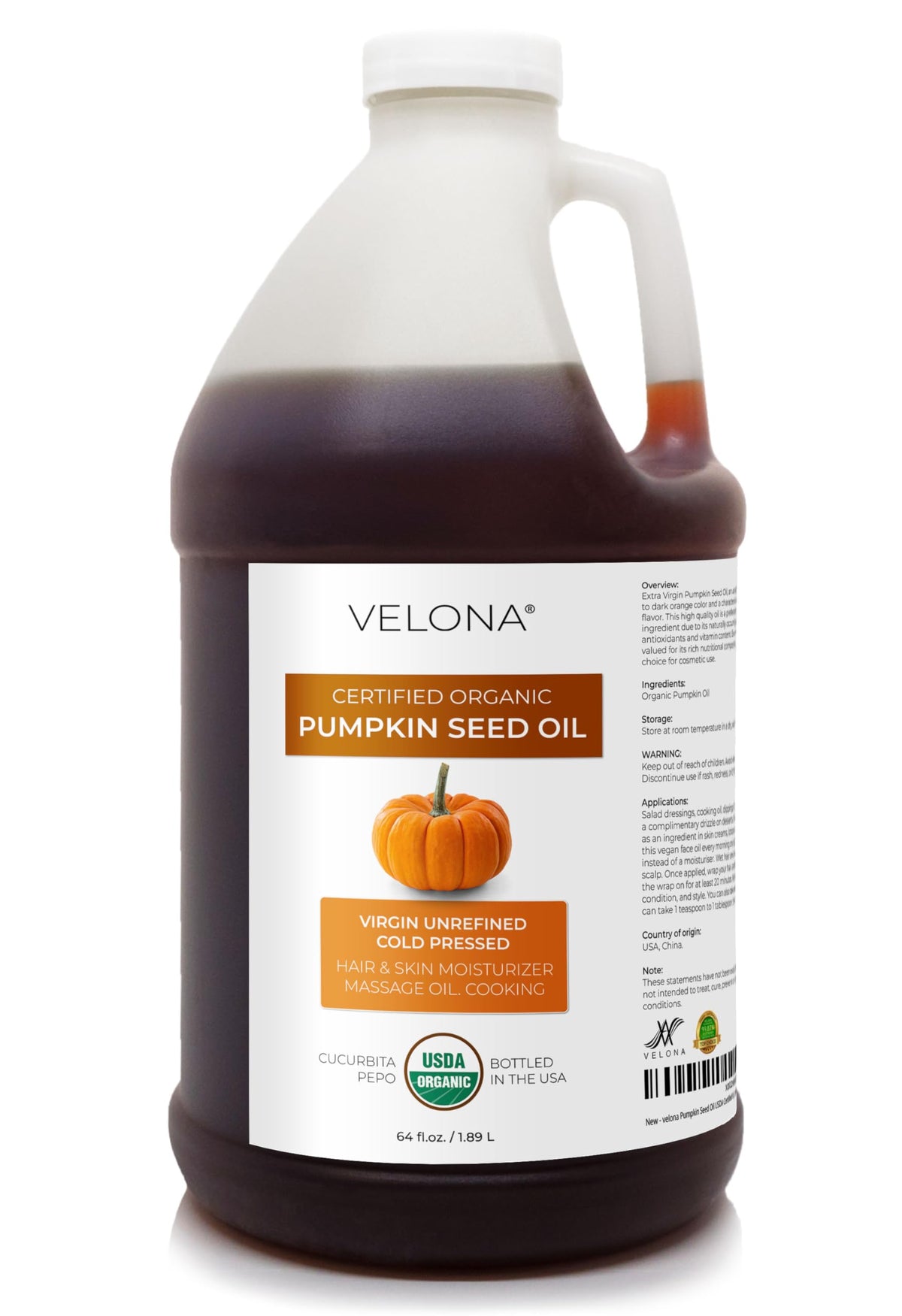 Velona aceite de calabaza prensado en frío en botella, ideal para cocinar