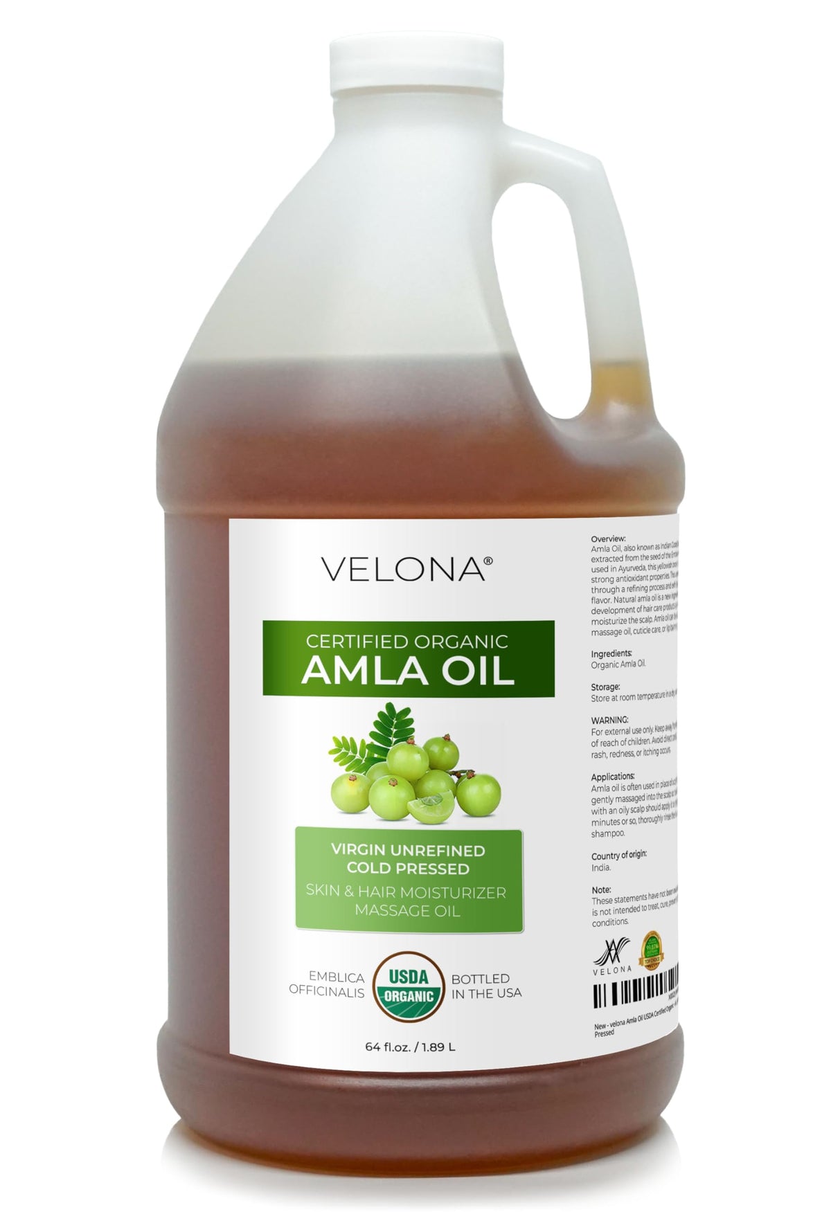 Velona Amla Oil bottle 64oz for pure, versatile hair and skin hydration
