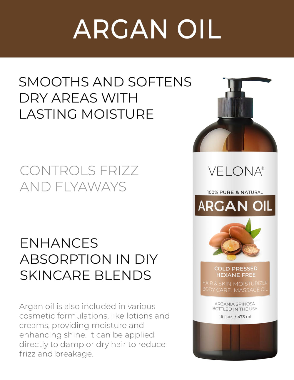 Velona Argan Oil cap kit for convenient, mess-free daily use.