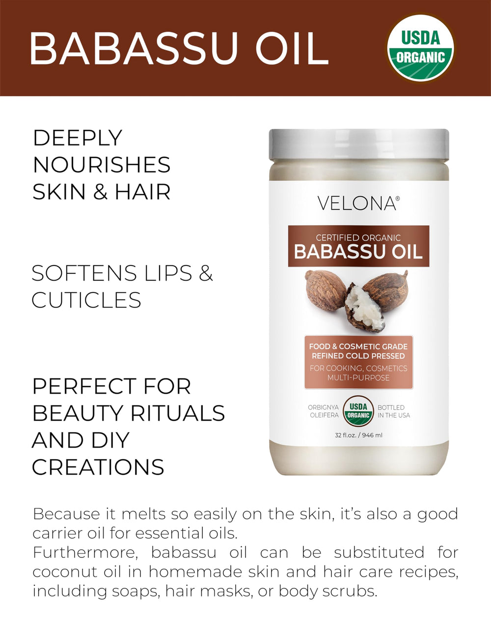 Velona Babassu Oil pump-dispense for easy daily use.