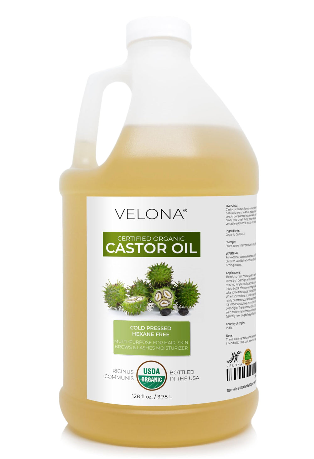 Velona castor oil bottle for hair care and nourishment.