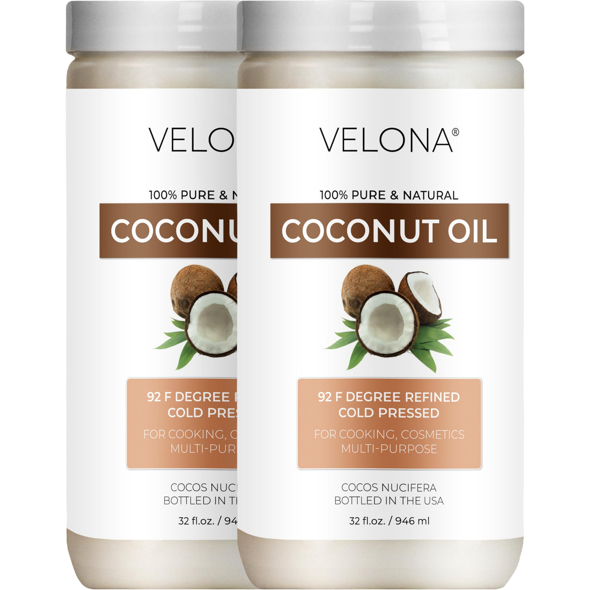 velona coconut oil 92 degree jar showing solid texture for stable skincare formulas.