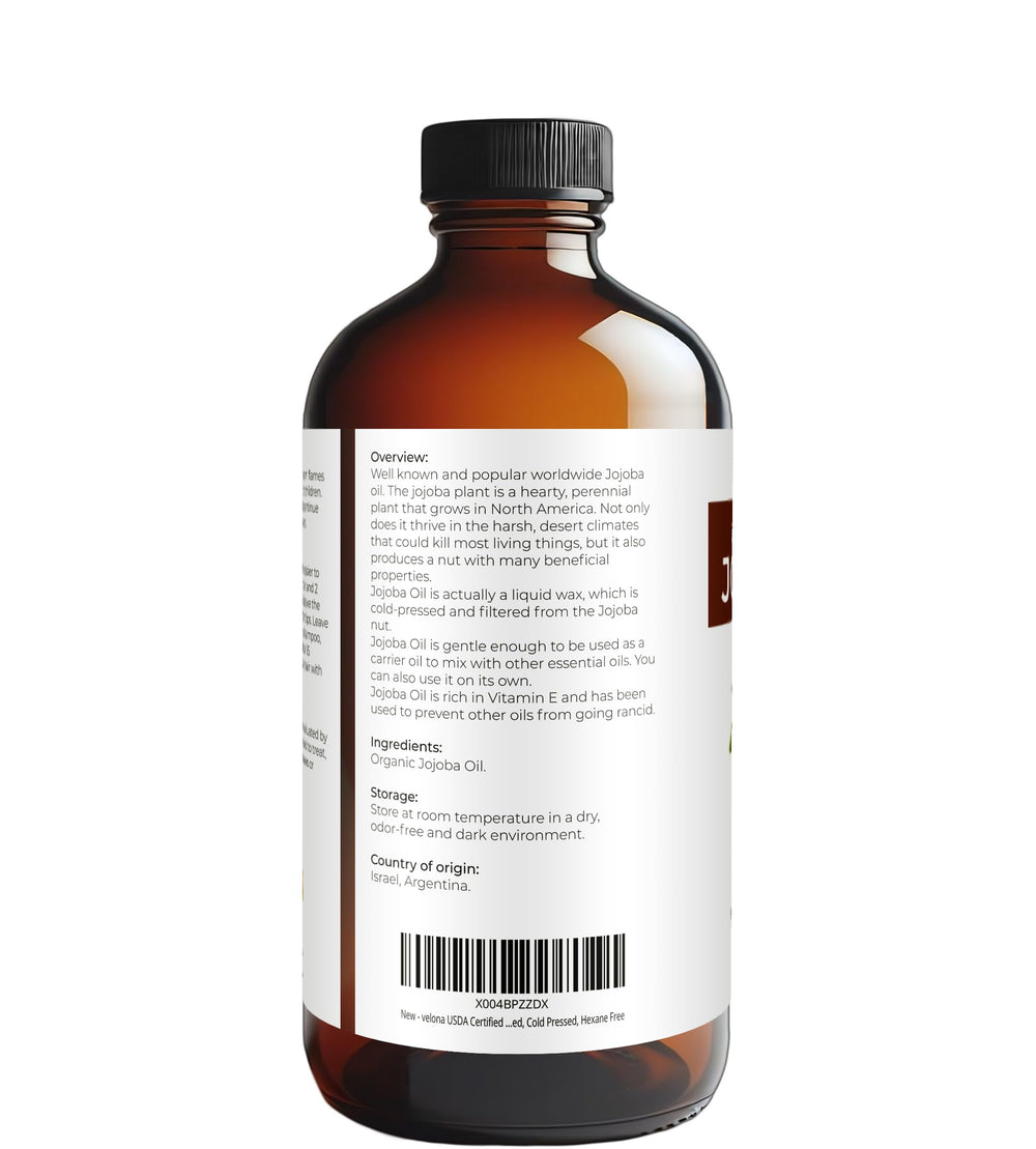 Velona Jojoba Oil bottle pour for simple skincare and hair care routine.