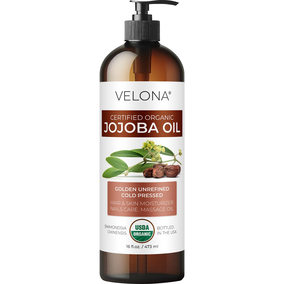 Velona Jojoba Oil bottle with pump for easy facial hydration
