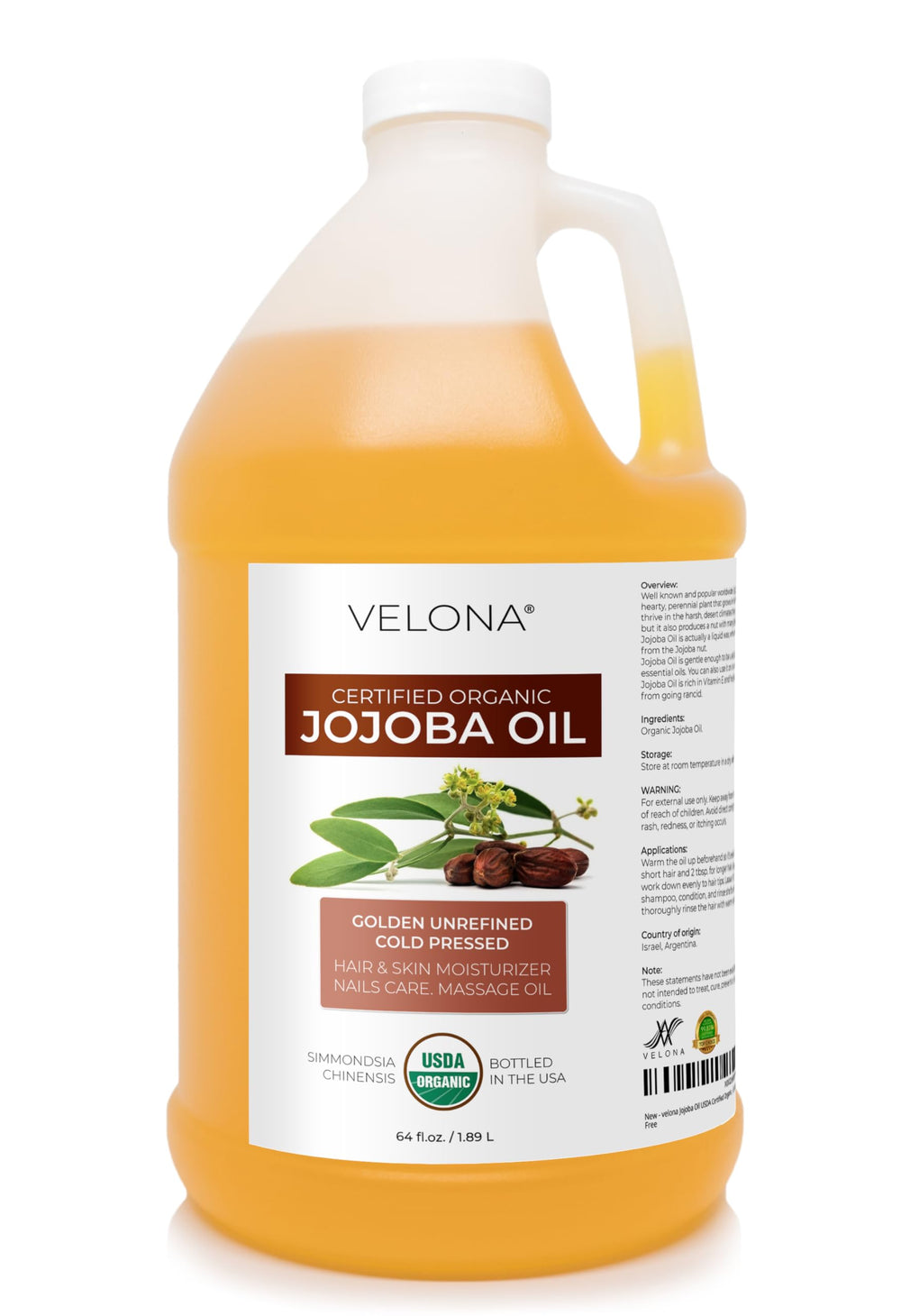 Velona Jojoba Oil bottle showing pure organic hydration for skin and hair
