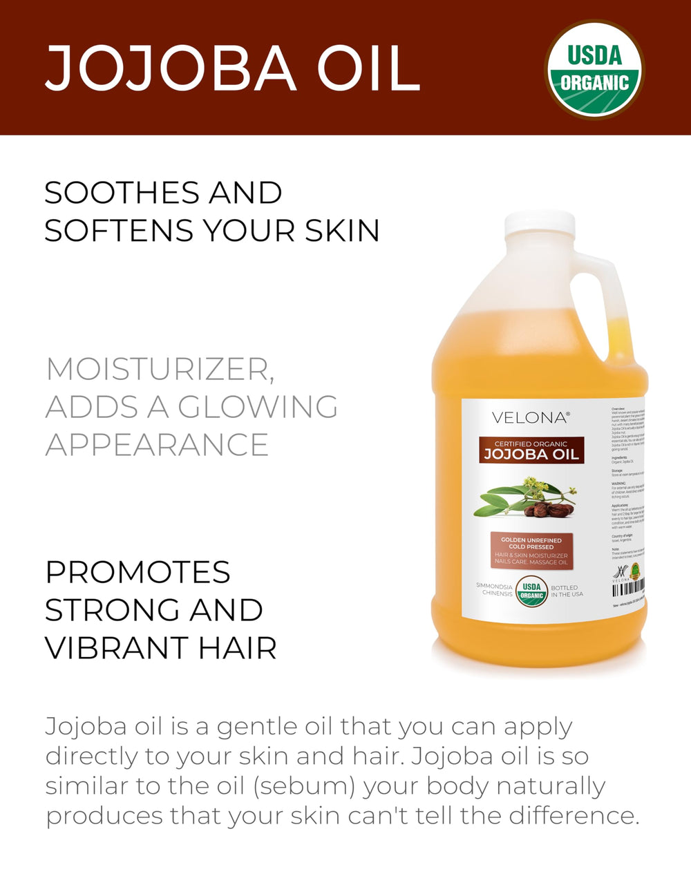 Velona Jojoba Oil golden pour highlighting rich texture and versatile use