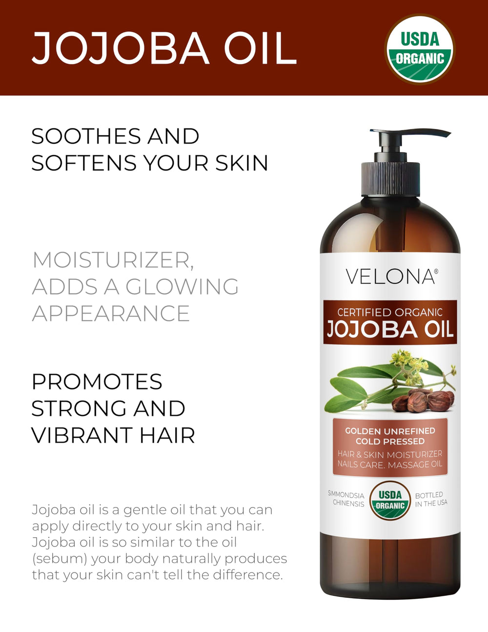 Velona Jojoba Oil with golden texture for hair conditioning