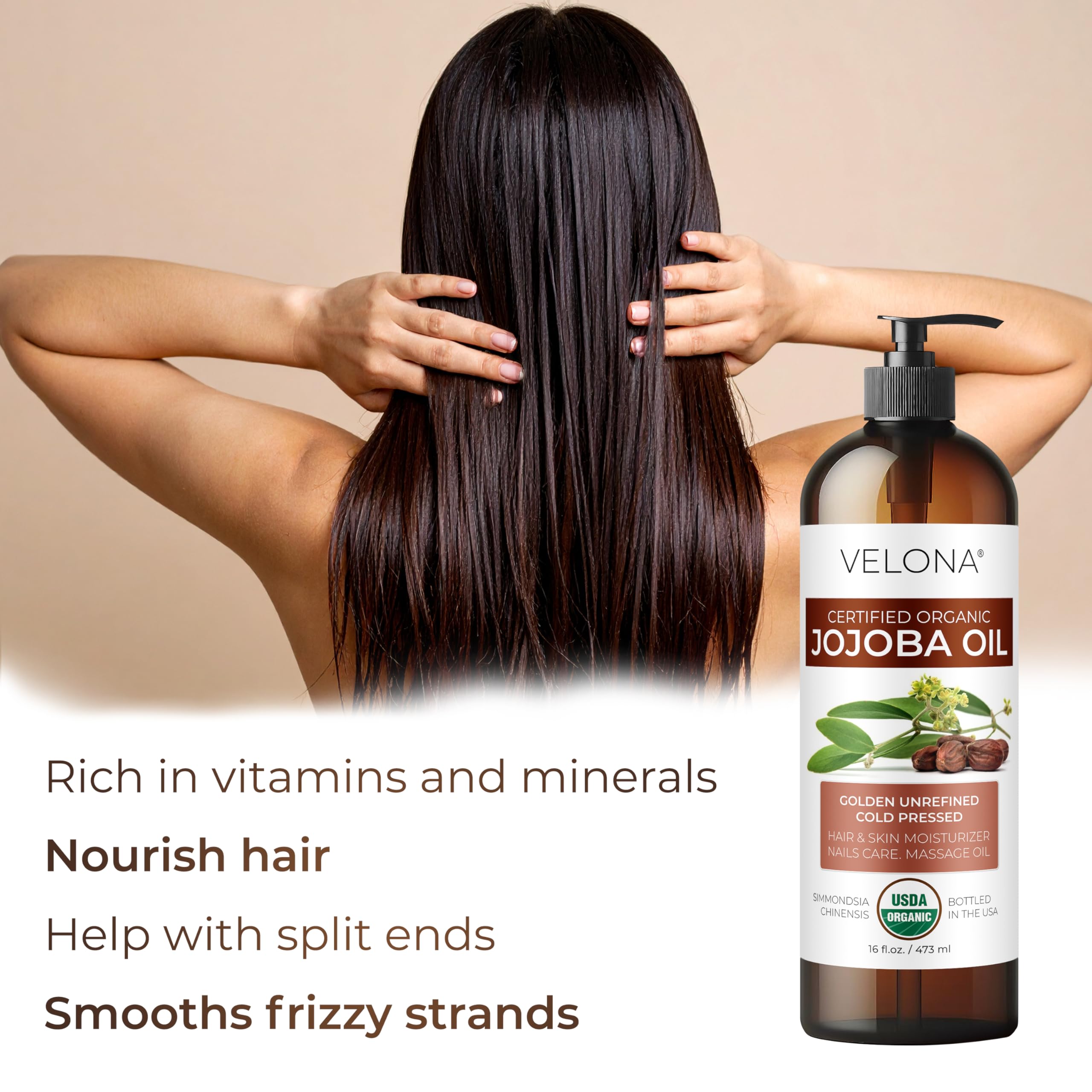 Velona Jojoba Oil bottle in USA packaging conveys quality