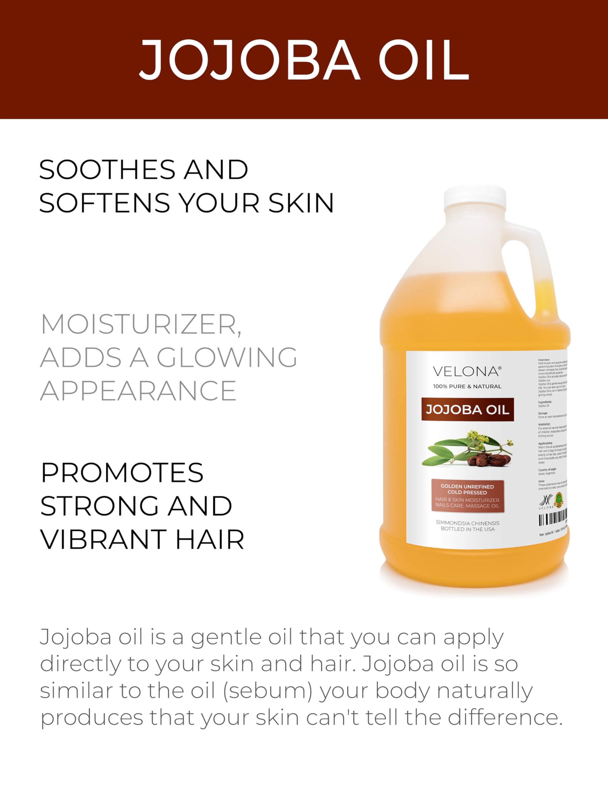 Velona Jojoba Oil pour application demonstrates easy use for moisturizing skin.