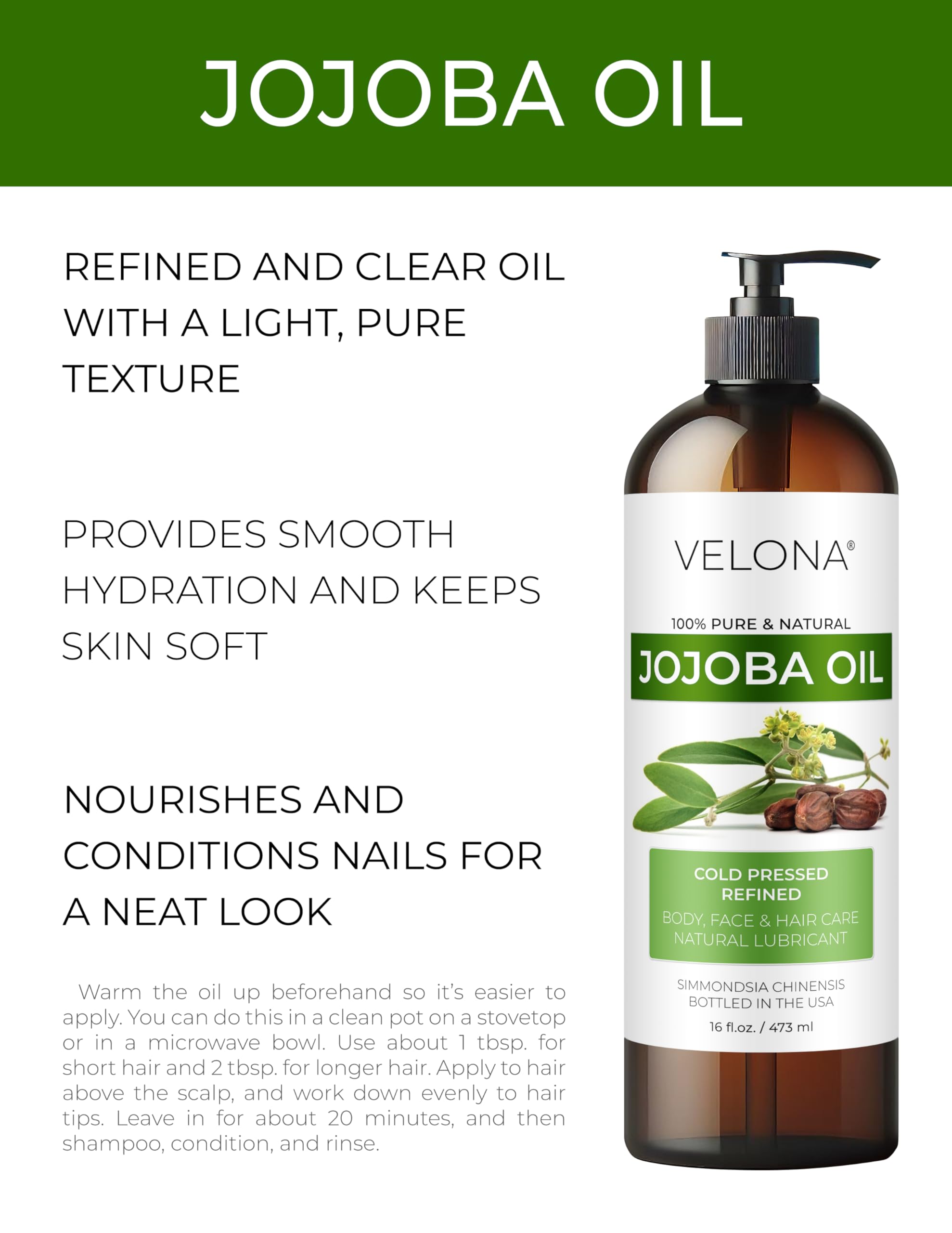 Velona Jojoba Oil transparent texture ideal for smooth skin and hair conditioning.
