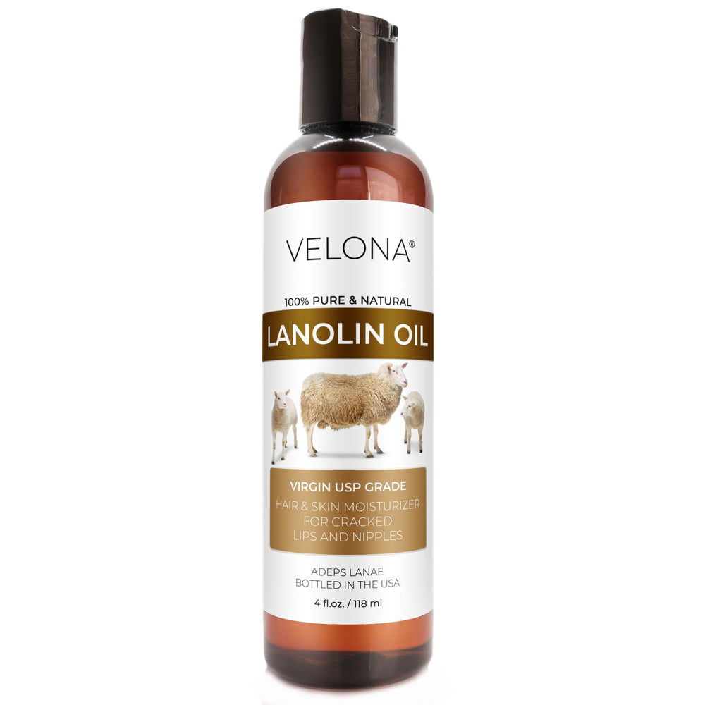Velona Lanolin Oil bottle close-up for deep skin hydration